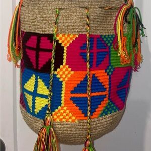 Handmade Wayuu Mochila Bag – Multicolor Festival / Beach Purse